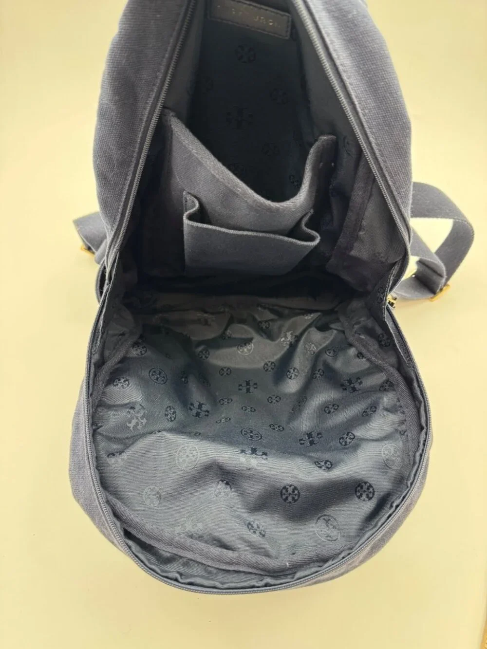 Tory Burch Mini Backpack With Blue Stripe Design & Adjustable Straps